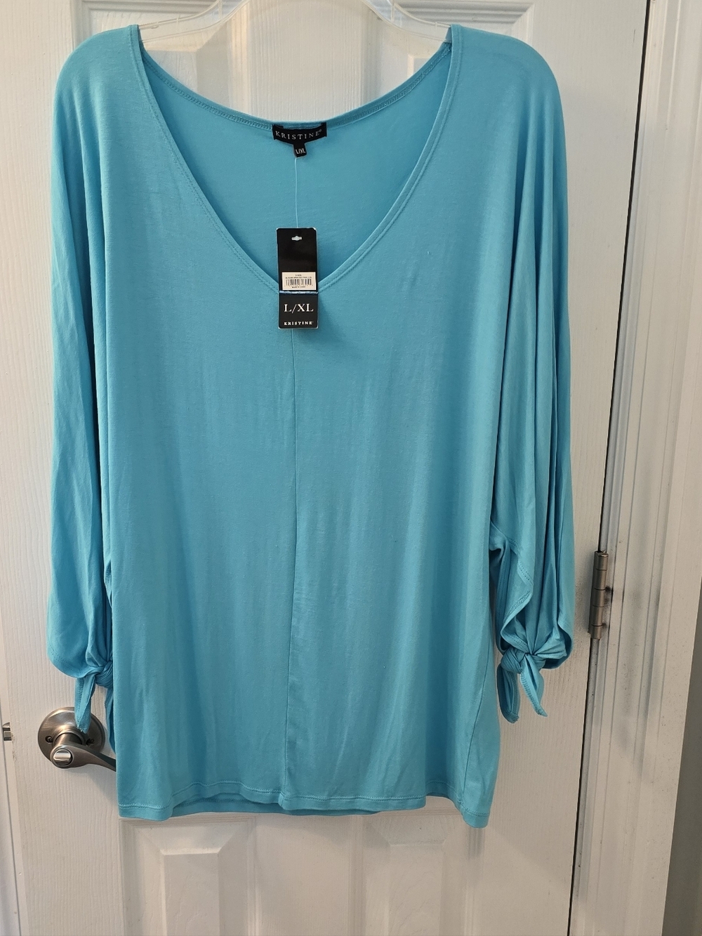 NWT Batwing Turquoise V-Neck Tie-Sleeve Womens Top - L/XL (310)